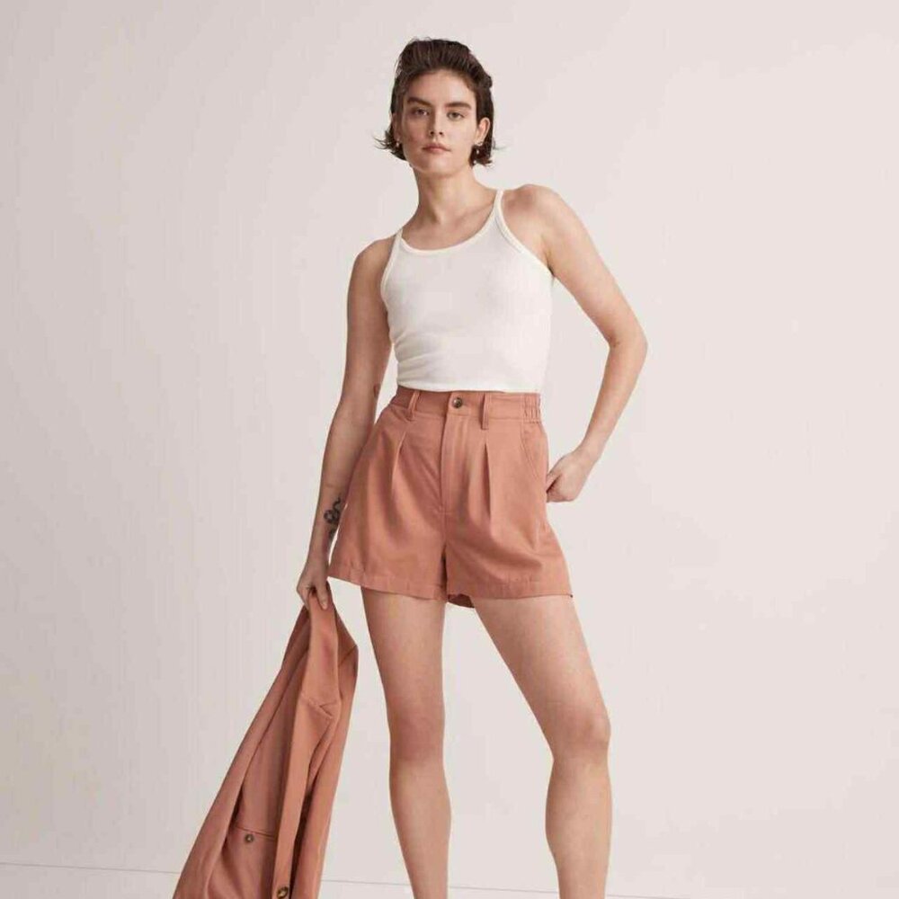 Madewell Orange Neale Linen Blend Shorts Pleated Front Size 2
